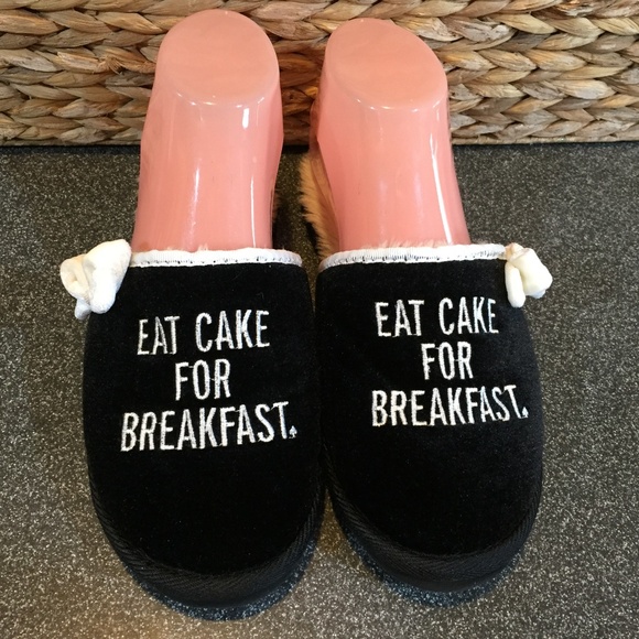 Kate Spade Black “Eat Cake for Breakfast” Slippers - Picture 1 of 11